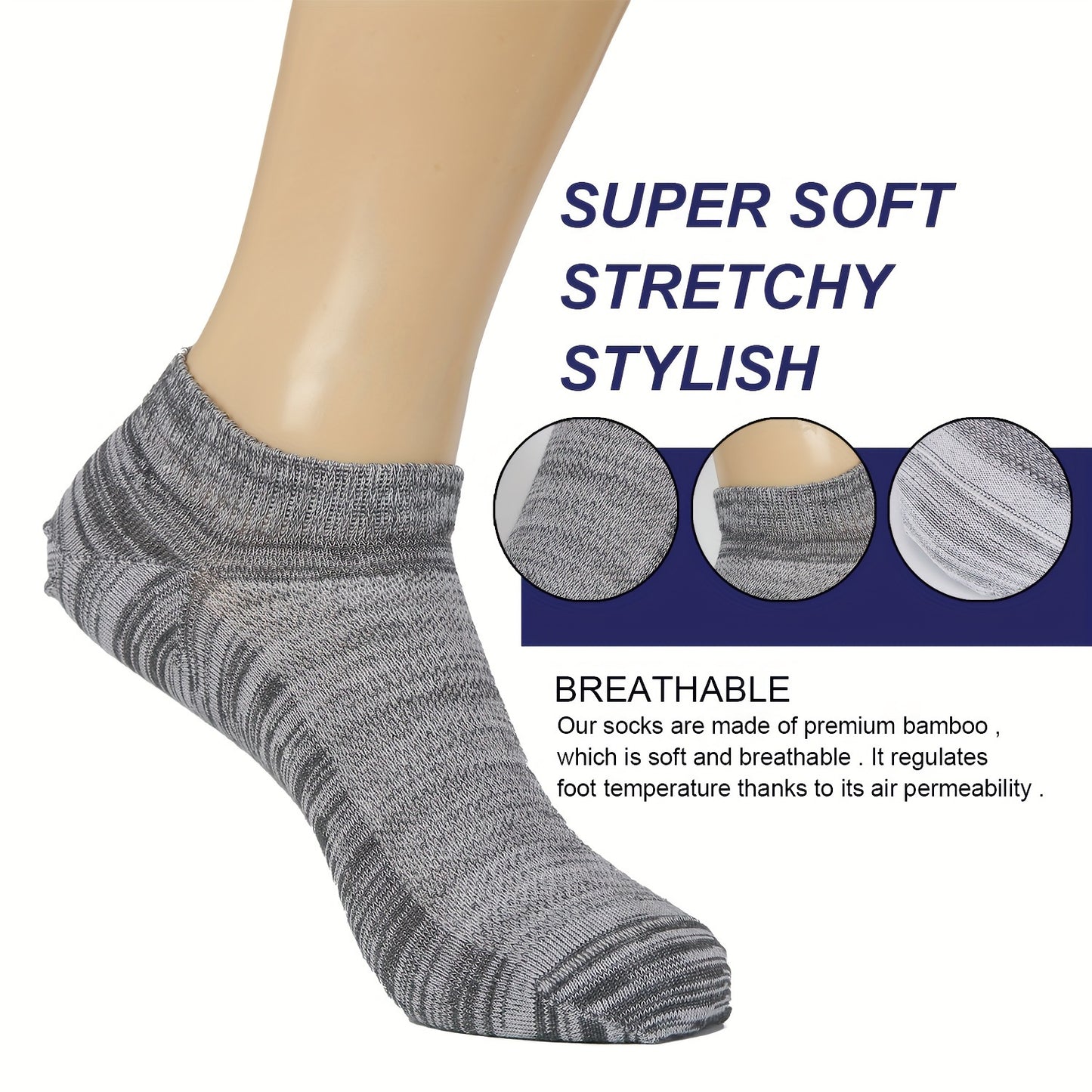 Bamboo Socks 6 Pairs - Breathable, Moisture Wicking, Odorless